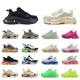 2022 Triple s Casual Shoes Sneakers Clear Sole Platform Large Increasing Pink Neon Green Crystal Designers Sports Fashion Men Women Womens Paris 17fw Old Dad