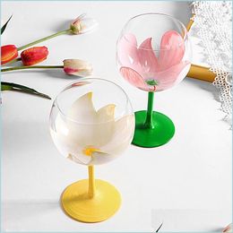 Cups Saucers Chinese-Style Painted Tip Wine Glass Coloured Crystal Mediaeval Hand-Painted Red Drop Delivery 2022 Home Garden Kitchen Dhwtp