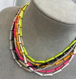 Catene colorate donne di moda gioielli in metallo oro gambo a spillo perline neon smalto geometrico con perline di collegamento collana