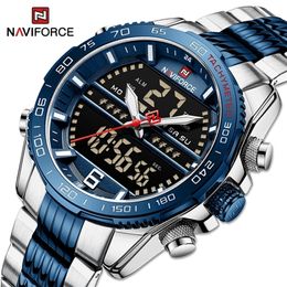 Relógios de pulso Marca de luxo Naviforce Digital Sport Watch for Men Steel Band Impermea Cronógrafo Alarme Luminoso Luminous Quartz Watch Man 221010