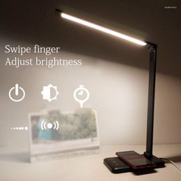 Night Lights Eye Protection Wireless Charging Table Lamp Aluminum Alloy Folding Touch 5 Gear Dimming LED Student Reading Sliding Adjustment