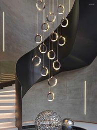 Pendant Lamps Modern 2022 Duplex Staircase Chandelier Led Nordic Round Black And Gold Loft Villa Living Room Dining Lighting