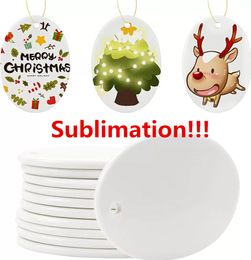 Sublimation Blank Ceramic Ornament Party Decoration Oval 3.3 Inch White with Gold String for Crafting Christmas Tree Decor for DIY Personalised Home Decor