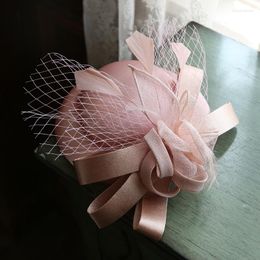 Headpieces Wedding Hats Woman Pink Feather Vintage Top Hat Ivory Elegant For Bridal Birdcage Veil Fascinator Accessories