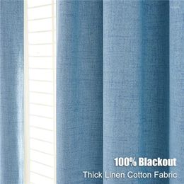 Curtain Topfinel Blue Blackout Curtains For Living Room Linen Cotton Thickening Soundproof Bedroom Window Drapes Grey