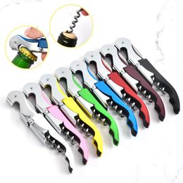 Stainless Steel Cork Screw Corkscrew Candy Colour Multi-Function Wine Bottle Cap Opener Double Hinge Waiters Corkscrew by sea RRB16178