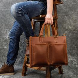 Briefcases Business Handbag Genuine Leather Laptop Tote Bag Big Capacity Cow Male Shoulder Men's Working