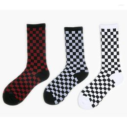 Men's Socks Korea Harajuku Trend Women Checkerboard Geometric Checkered Men Hip Hop Cotton Unisex Streetwear Novelty Sox