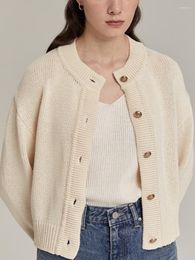 Women's Knits Women Round Neck Knitted Short Cardigan Gentle French Temperament Metal Button 2022 Early Autumn Ladies Sweater Jacket