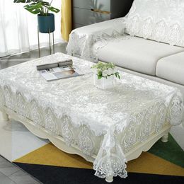Table Cloth Tablecloth White Golden Velvet Europe Luxury Embroidered Dining Cover Round Lace Tv Cabinet Dust