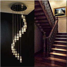 Pendant Lamps Modern Chinese Minimalist Villa Crystal LED Long Chandelier S-shaped Flat Stair Loft Living Room Lighting