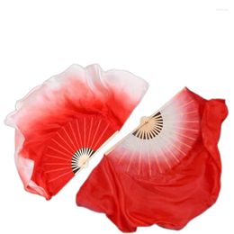 Stage Wear Handmade Red Silk Veils Flowy Belly Dance Fan Half Circle Double Side Bellydance Performance Costume Accessory Extra Long