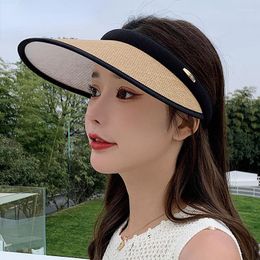 Wide Brim Hats Summer Straw Hat Caps Women Panama Woven Cap Empty Top Sun Sunscreen Beach 2022 VisorWide