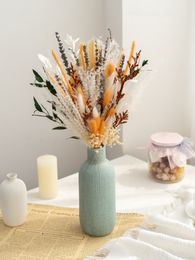 Faux Floral Greenery Immortal Blossom Bouquet For Wall Decor Orange Bunny Tail Eucalyptus Leaf Mixed HandHold Posy Desktop Crafts Home Decoration 221010