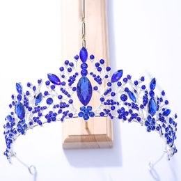 Blue Purple Rose Crystal Crowns Vintage Rhinestone Tiaras For Women Bride Pageant Diadem Wedding Hair Accessories