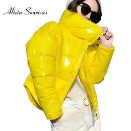 Women's Down Parkas Glossy Winter Down Cotton Padded Jacket For Women Thick Bright Black Short Shiny Jacket Yellow Red Cotton Parkas AS809 T221011