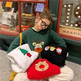 Women's Sweaters Christmas Embroidered Sweater British Fashion Loose Thickened Fleece Pullover 2022 Western Festival Ladies Winter Coat