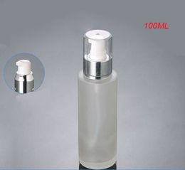 100ml frosted glass with shiny silver press pump glass frost 100 ml lotion bottle Packaging bottle