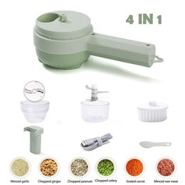 Fruit Vegetable Tools 4 In1 Multifunctional Electric Vegetable Cutter Wireless Electric Garlic Artifact Garlic Chili Segments Handheld Food Processor 221010