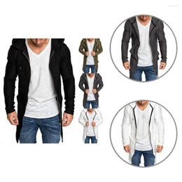 Men's Down Long Jacket Polyester Men Hoodies Solid Color Streetwear Style Fashion Longline Zipper