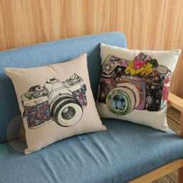 Pillow Vintage Colourful Camera Printed Throw Pillows Cotton Linen Home Decoration Car Sofa Chair Pillowcase 45 45cm