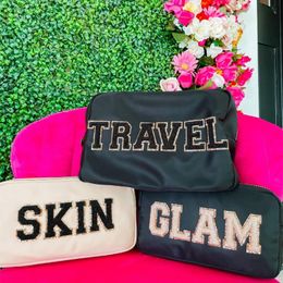 Cosmetic Bags Cases Stock Whole Multi Colours Waterproof Nylon Pouch Cosmetic Bag Women Letters Patch DIY Makeup Bag Teens larg183o