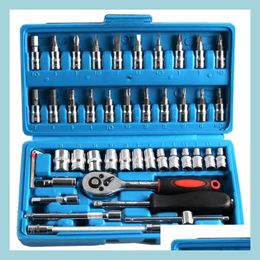 Hand Tools Chrome Vandium 46Pcs Socket Bit Tool Set Release Ratchet Handle Metric Wrench For Car Repair Drop Delivery 2022 Mobiles Mo Dh5Px