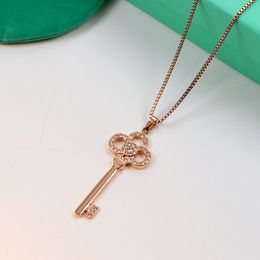 Luxury Styles Brass Luxury Key Pendant Necklaces Gold Plated Simple Love Copper Ring Logo Printed Necklace Women Designer Jewellery