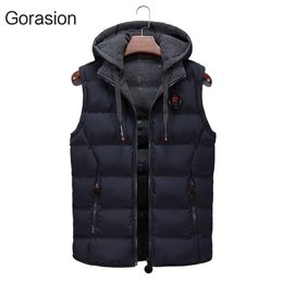 Mens Vests Spring Autumn Warm Vest Men Casual Outerwear Sleeveless Hooded Jacket Men Waterproof Waistcoat Parkas Wear on Both Side 221010