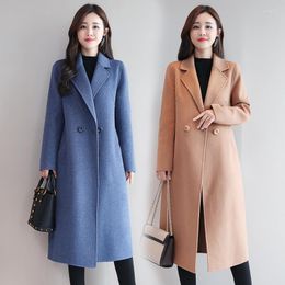 Women's Trench Coats Solid Full Long Sleeves Thick Fashion Women Woolen Overcoat Wool Blends Large Size Coat AutumnFemale Section