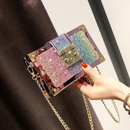 Evening Bags SENDEFN Style Fashion Glitter Sequins Small Box Bag PU Leather Combined Chain Purses Versatile Luxury Crossbody