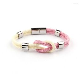 Charm Bracelets Fashion Men Women Colour Mixing Knot Rope Stainless Steel Magnet Buckle Navy Style Friendship Jewellery Pulseras S522