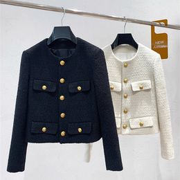 Womens Jackets Autumn Winter Small Fragrant Tweed Jacket Coat Women Vintage Woolen Short Coats Streetwear Elegant Casual Slim Outwear Crop Top 221011