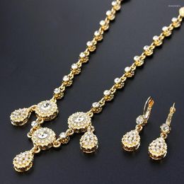 Hair Clips Sunspicems Gold Colour Algeria Jewellery Chain Necklace Dual Purpose Earring Set Crystal Arab Women Headband Accessories