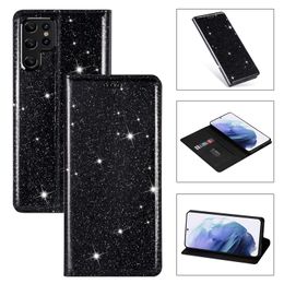 Shiny Magnetic Folio Phone Cases for iPhone 14 13 12 Mini 11 Pro Max XR XS 7 8 Plus Samsung Galaxy S21 Ultra S21 Sparkle Card Slot Leather Wallet Clutch Kickstand Shell