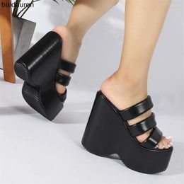 Sandals Baldauren Women Slippers High Heels Open Toe Fashion Slip On Wedge Platform Black Heel
