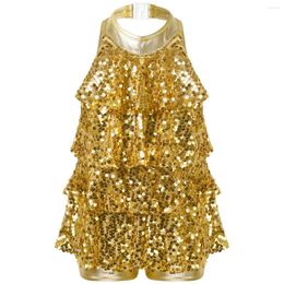 Girl Dresses Shiny Sequins Performance Costume Kid Girls Halter Gymnastics Unitards Dress Ballet Leotard Stage Latin Jazz Dance