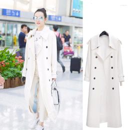 Women's Trench Coats White Coat Women's Long 2022 Autumn Clothes Double-Breasted Temperament Ladies Black High-Quality Windbreaker