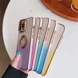 Gradient Hollow Plated Phone Cases Shell For iPhone 14 Pro Max Plus Fashion iPhone14 13 12 Mini 11 8 7 XR X Xs Shockproof Camera Protective Soft Back Cover