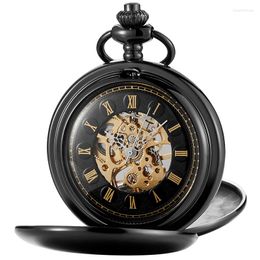 Pocket Watches Retro Mechanical Watch For Men Women Skeleton Roman Numeral Dial Reloj Flip Case Fob Chain Pendant Mechanisch Zakhorloge