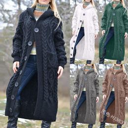 Women's Trench Coats Fashion Women's Hooded Thick Knitted Sweater Cardigan Coat Long Sleeve Winter Warm Cloak