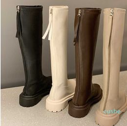2022 Boots Long Knee-high Luxury Chelsea Platform Shoes Zipper Round Toe Chunky Thigh High Boots Zapatos T221010