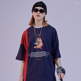 Men's T Shirts Men Hip Hop Shirt Streetwear Color Block Patchwork Harajuku Baby Angel Tshirt Short Sleeve Summer 2022 T-Shirt Cotton Tops