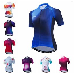 Racing Jackets 2022 Cycling Jersey Women Bike Mountain Road MTB Top Maillot Bicycle Shirt Short Female Riding Clothing Summer Blue Red