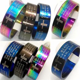 Bulk Lots 100pcs MIX lords prayer Rings AND serenity prayer prayer Rings Jesus Cross Band Wedding Rings Whole Xmas Fashion Jewelry255r