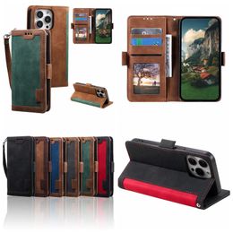 Wallet Leather Cases For Samsung A54 A34 S23 Ultra Plus A14 5G S22 S21 A33 A53 A13 4G Note 20 Contrast Colour Business Hybrid Hit ID Card Slot Stand Flip Cover Pouch Strap