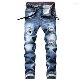 Men's Jeans Men's Clothing Black Ripped Slim Straight 2022 Spring Fashion Trousers Regular Fit Hole Stretch Male Brand Pants