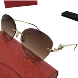 Lux Eleglant Cateye rimless sunglasses UV400 for women leopard gold carved titanium HD gradient lenses 58-19-140 for prescription goggles s0269 fullset case box