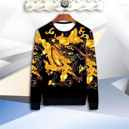 Men's T Shirts Autumn Trend Printing Casual Long-Sleeved T-Shirt Chinese Style Large Size Bottoming Shirt Fashionable And Comfortable