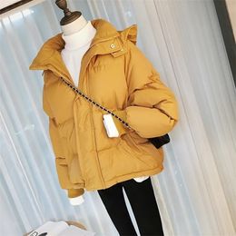 Mulheres curto inverno quente com capuz para baixo jaqueta de algodão parkas feminino casual solto coreano algodão acolchoado casaco outwear 221010